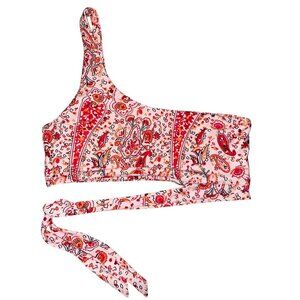 Women's Orange Red Paisley One Shoulder Bikini Top Swimwear Size Large Padless